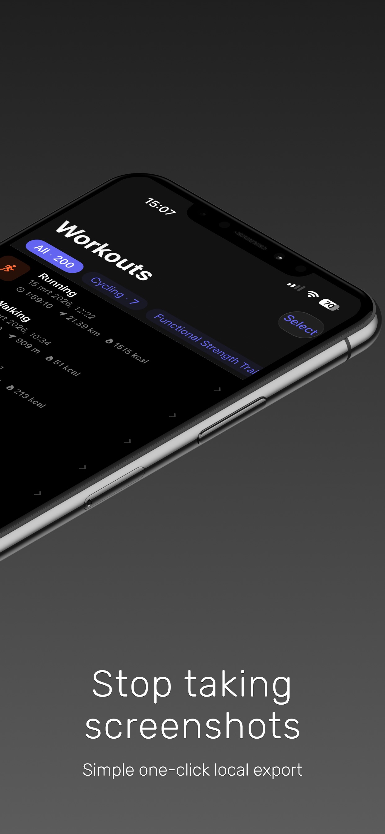 Workout list in Workout Lens